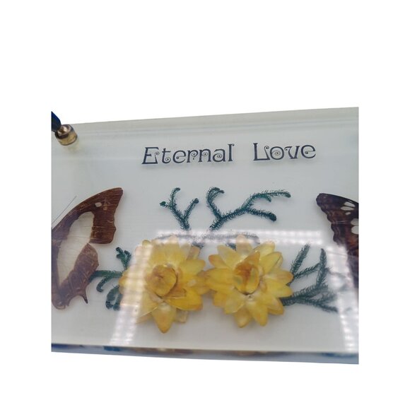 Vintage Lucite Desk 2 Pen Holder "Eternal Love" Real Butterflies & Flowers - Picture 4 of 6